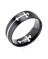 Bling Jewelry Religious Maltase Fleur De Lis Cross Black Puzzle Band Ring Silver Tone Stainless Steel