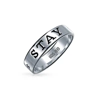 Bling Jewelry Sentimental Words Saying Stay Strong Promise Commitment Eternity Band Ring Oxidized .925 Sterling Silver