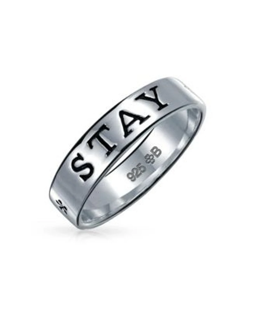 Bling Jewelry Sentimental Words Saying Stay Strong Promise Commitment Eternity Band Ring Oxidized .925 Sterling Silver