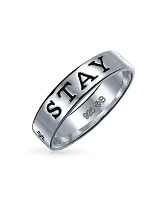 Bling Jewelry Sentimental Words Saying Stay Strong Promise Commitment Eternity Band Ring Oxidized .925 Sterling Silver