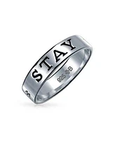 Bling Jewelry Sentimental Words Saying Stay Strong Promise Commitment Eternity Band Ring Oxidized .925 Sterling Silver