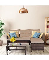 3PC Patio Sofa Set Outdoor Sectional Conversation Set Rattan Wicker