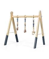 Costway Baby Foldable Wooden Gym with 3 Wooden Teething Toys