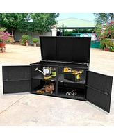 88 Gallon Garden Patio Rattan Storage Container Box Bin Shelf