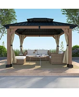 Mondawe 12 ft. x 10 ft. Outdoor Fir Solid Wood Frame Patio Gazebo Canopy Shelter with Galvanized Steel Hardtop Roof Pavilion
