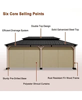 Mondawe 20 ft. x 12 ft Outdoor Fir Solid Wood Frame Patio Gazebo Canopy Tent Shelter with Galvanized Steel Hardtop Pavilion