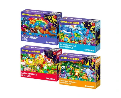 Quokka 4x60 Piece Puzzles for Kids Ages 4-6 – Glow-in-The-Dark Puzzles