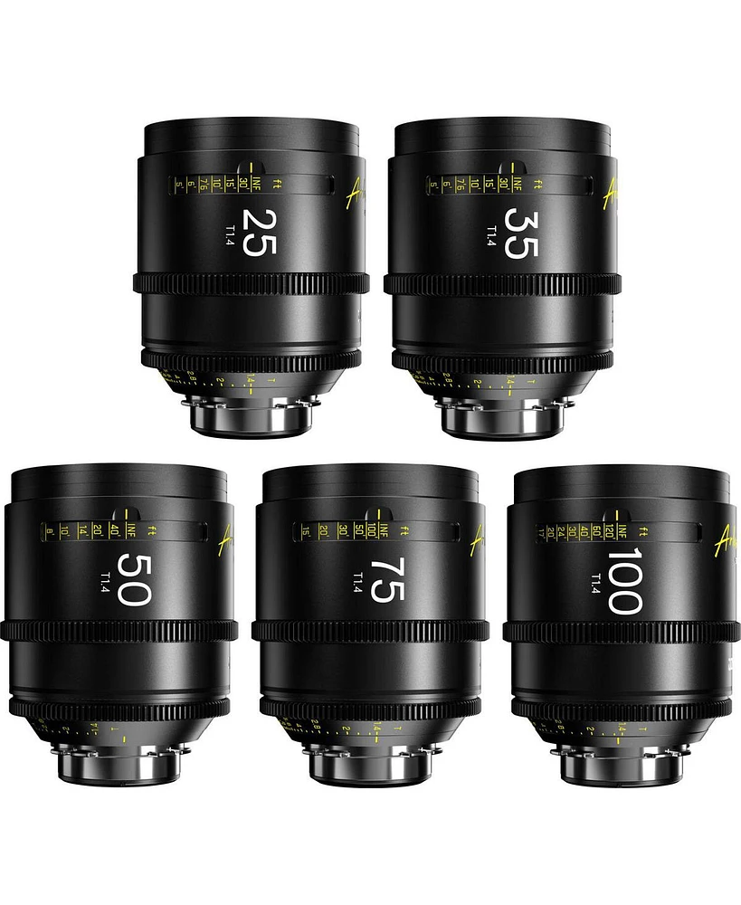 Dzofilm Arles Prime Cine 5-Lens Kit with 25mm, 35mm, 50mm, 75mm & 100mm T1.4 Lens for Pl Mount