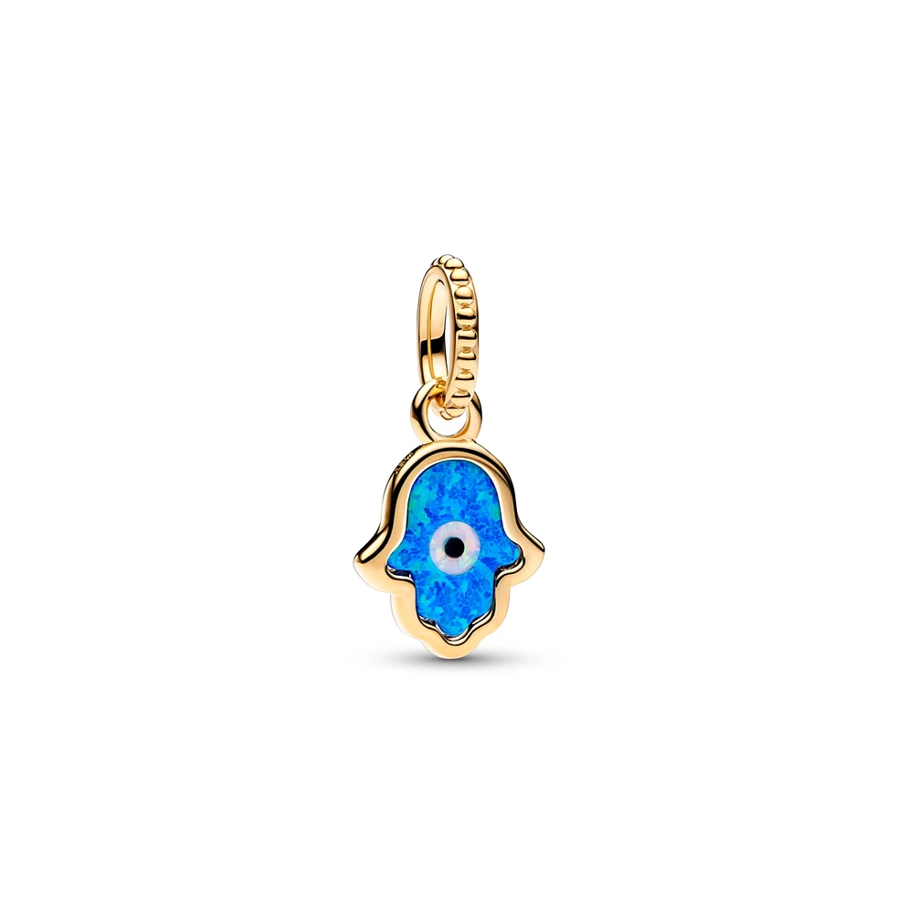 Pandora Gold-Plated Opalescent Blue Hamsa Hand Dangle Charms