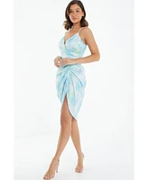 Quiz Women's Smudge Satin Wrap Midi Dress