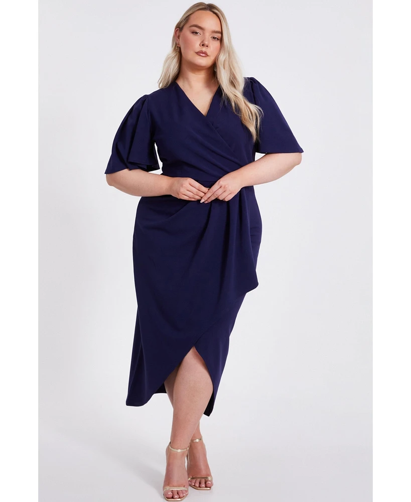 Quiz Plus Scuba Crepe Short Sleeve Wrap Midi Dress