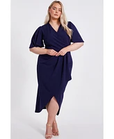 Quiz Plus Scuba Crepe Short Sleeve Wrap Midi Dress