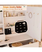 Dyhome Vanity Desk with Sliding Mirror and Led Lights & Charging Station