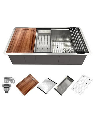 36 Inch Stainless Steel Brushed Kitchen Manual Sink With Large Single Grooves Under The Table