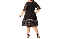 Kiyonna Plus Mesmerizing Embroidered Cocktail Midi Dress