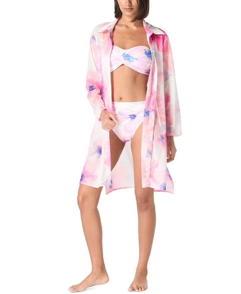 Carmen Marc Valvo Women's Printed Button-Front Cover-Up Shirt