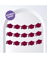 Maroon Graduation Cap Garland Banner, 10 Feet of Cord, 15 Hats with Tassels