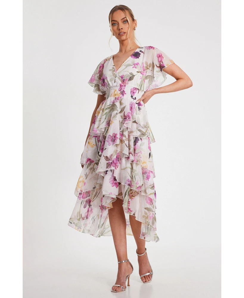 Quiz Women's Floral Chiffon Tiered Maxi Dress