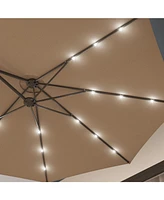 15 ft. Large Market Patio Umbrella with 36 Solar Lights,Double-Sided Outdoor Blue Base and Sandbag