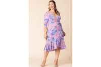 Kiyonna Plus Flirty Flounce Midi Wrap Dress with 3/4 Sleeves