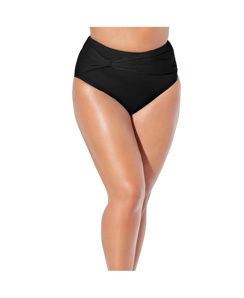 Swimsuits for All Plus Side Knot Drape Overlay High Waist Bikini Brief