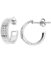 Giani Bernini Pave Ribbed Small C-Hoop Earrings Sterling Silver, 0.62" (also 18k Gold-Plated Silver), Exclusively at Macy's