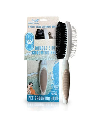 Ocean Plastic by Pt Blue Double-Sided Round Grooming Brush for Pets, Eco-Friendly Dogs and Cats
