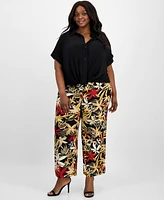 Anne Klein Plus Twist-Hem Cuffed-Sleeve Shirt