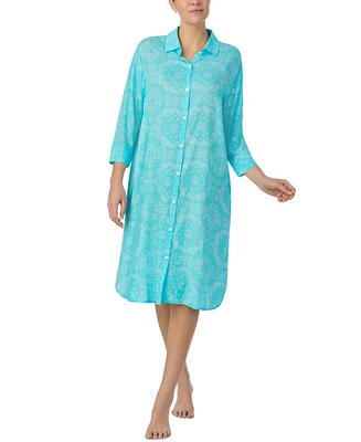 Ellen Tracy Women's Printed 3/4-Sleeve Midi Sleepshirt