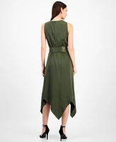 Anne Klein Women's Surplice Handkerchief-Hem Sleeveless Midi Dress