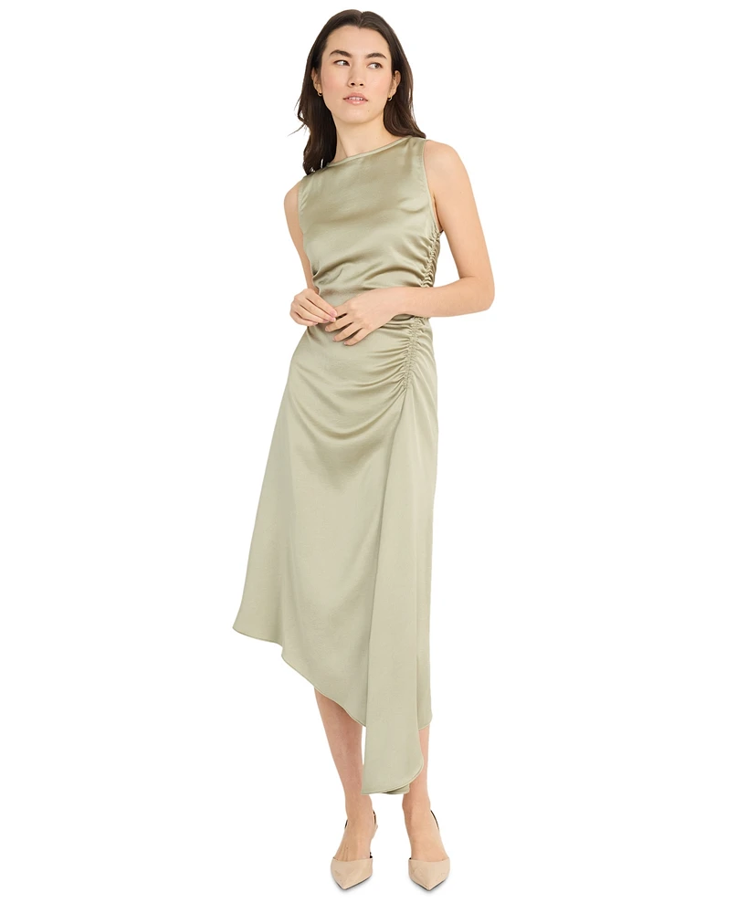 Luxely Women's Ruched Asymmetrical Midi Dress