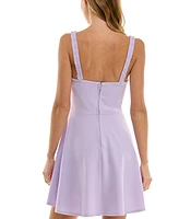 City Studios Juniors' Daisy-Trim Sleeveless Fit & Flare Mini Dress