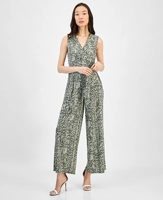 Anne Klein Women's Printed Faux-Wrap Sleeveless Wide-Leg Jumpsuit