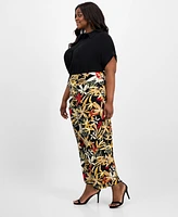 Anne Klein Plus Floral-Print Wide-Leg Pants