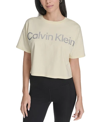 Calvin Klein Performance Women's Glitter Logo High-Low Cropped Tee