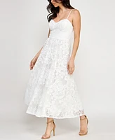 Seni & Cade Juniors' Sleeveless Lace Fit Flare Midi Dress