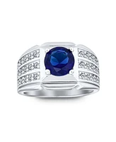 Bling Jewelry 3 Row Pave Cubic Zirconia Wide Side Band 3CTW Cz Solitaire Statement Ring Silver Plated
