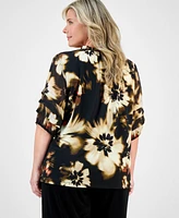Anne Klein Plus Printed Pleated-Sleeve Blouse