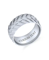 Bling Jewelry Mechanic Sports Car Racer Wide Tread Tire Band Ring Bikers Matte Brushed Silver Tone Stainless Steel 8MM