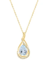 Effy Collection Diamond (1/10 ct. t.w.) & Aquamarine (1-1/2 ct. t.w.) Pendant in 14k Yellow Gold, 17" + 1" extender