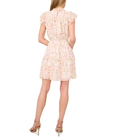 CeCe Women's Floral-Print Flutter-Sleeve Mini Dress