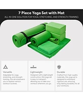 BalanceFrom Fitness 7 Piece Yoga Set with Mat, Stretch Strap & Knee Pad, Green