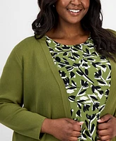 Ak Anne Klein Plus Open-Front Side-Slit Cardigan