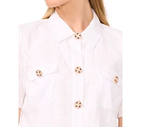 CeCe Women's Patch-Pocket Short-Sleeve Button Down Shirt
