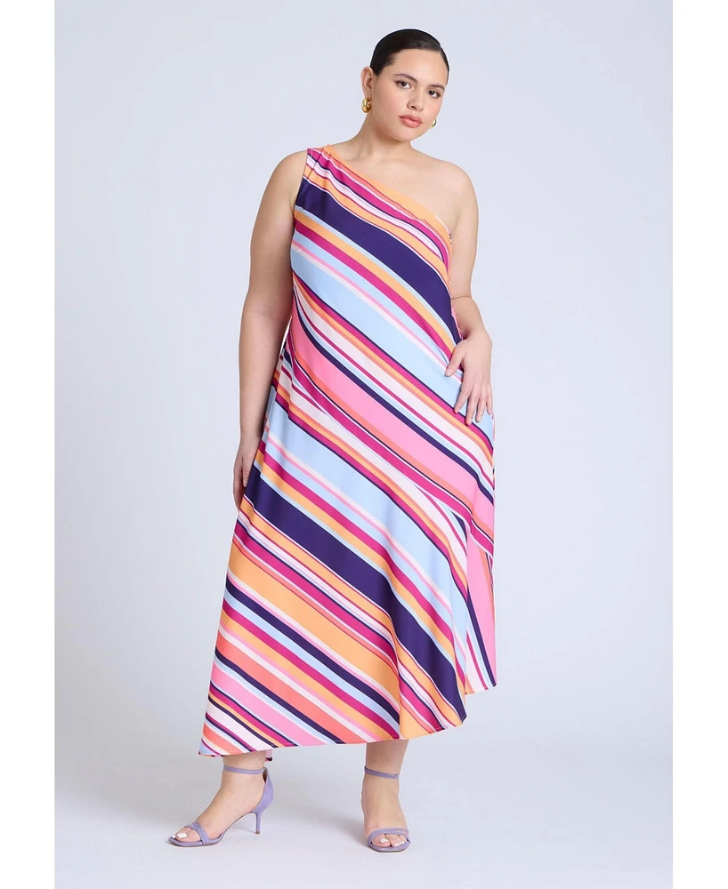 Eloquii Plus One Shoulder Multi Color Dress