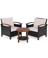 Gymax 3PCS Outdoor Patio Rattan Conversation Set Outdoor Furniture Set w/ Cushion