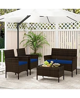 Gymax 4 Piece Outdoor Wicker Furniture Set Patio Rattan Conversation Set w /Cushions