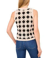 CeCe Women's Cotton Contrast-Pattern Sleeveless Cardigan