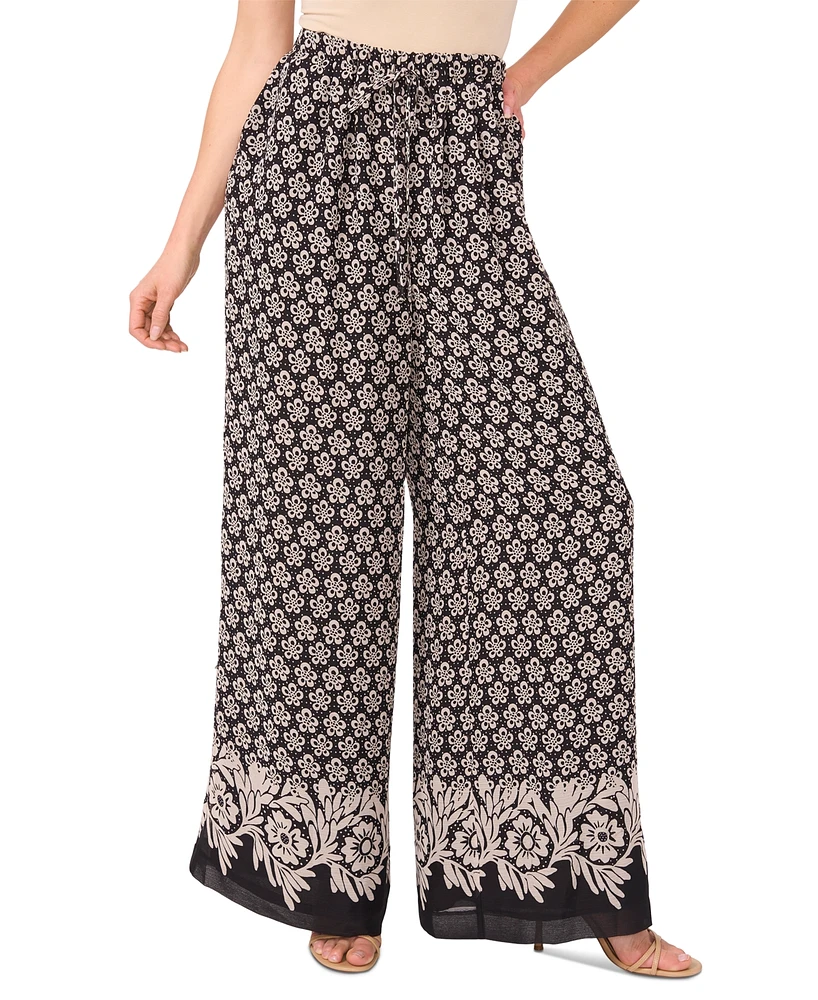 CeCe Women's Printed Tie-Waist High-Rise Flowy Pants