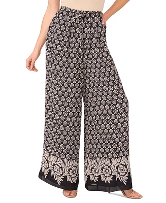 CeCe Women's Printed Tie-Waist High-Rise Flowy Pants
